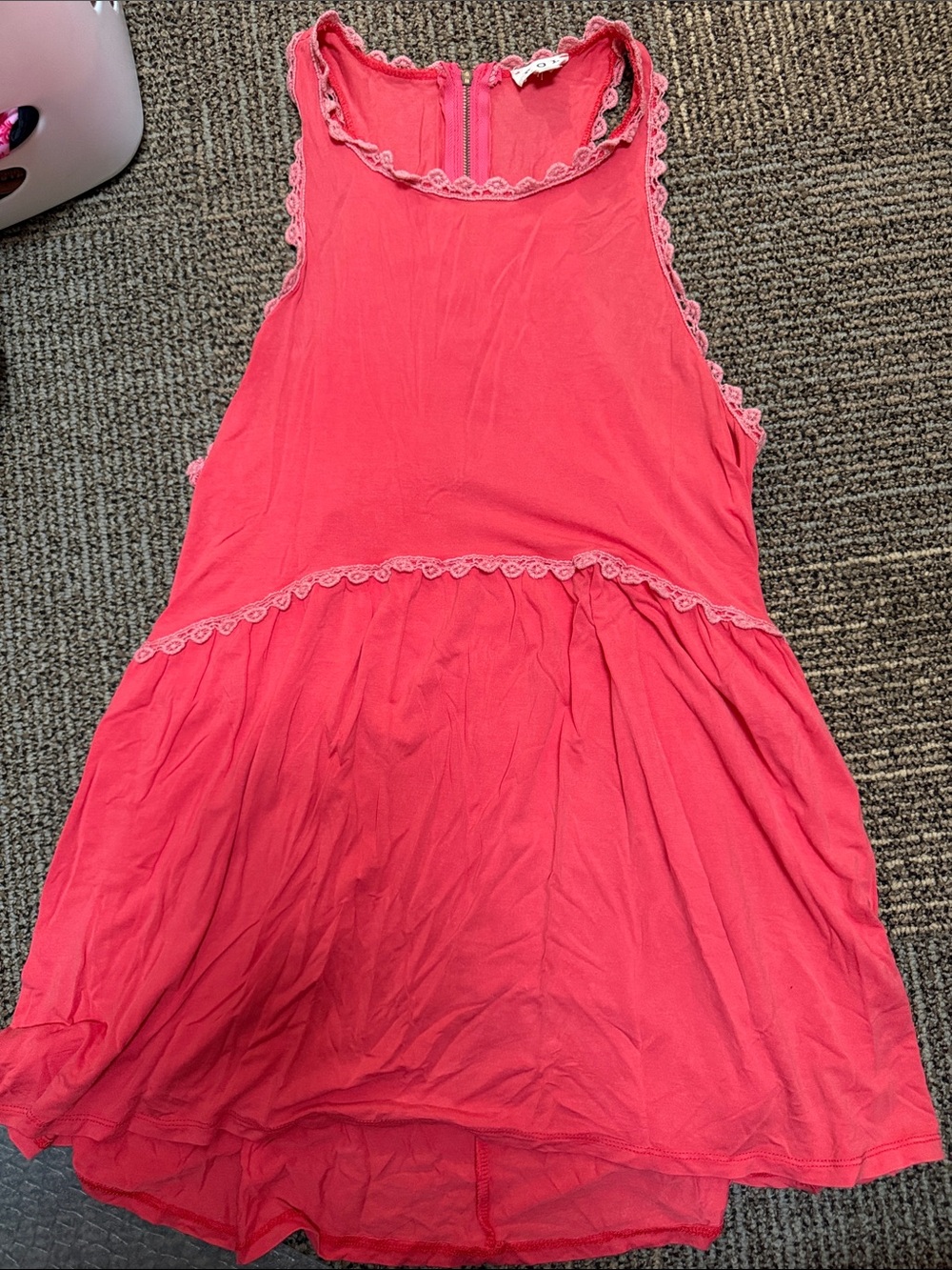 POL Coral Pink Lace-Trim Tank Top